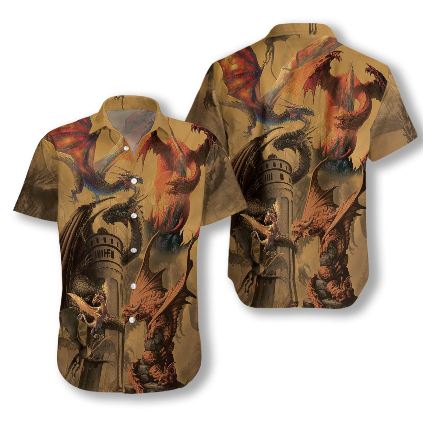 Dragon On The Castle Vintage Style Hawaiian Shirt,Hawaiian Shirt Gift, Christmas Gift