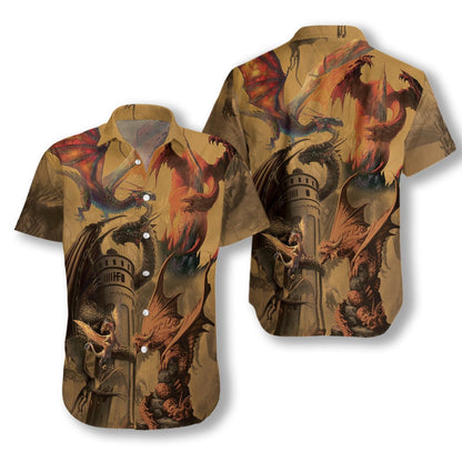 Dragon On The Castle Vintage Style Hawaiian Shirt,Hawaiian Shirt Gift, Christmas Gift
