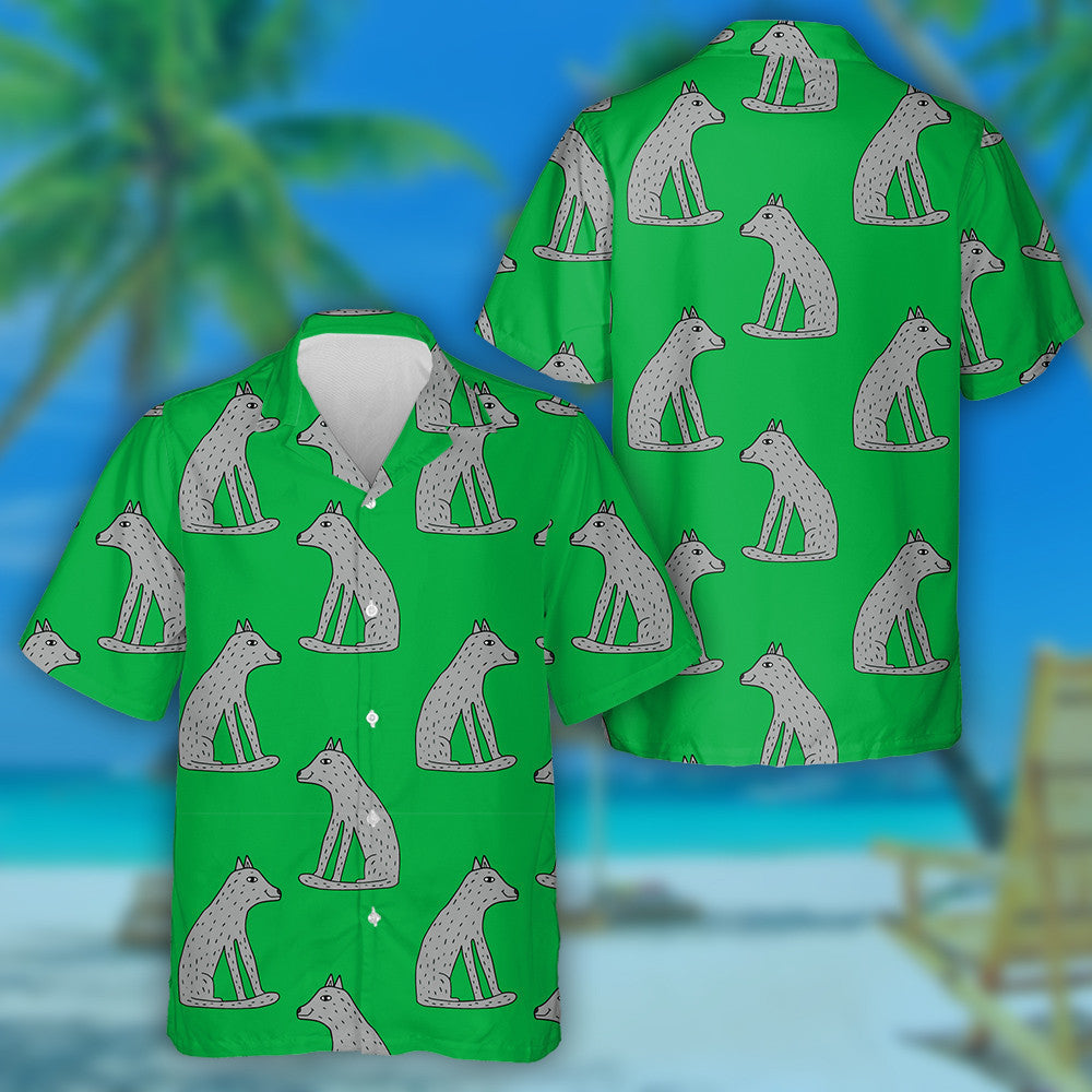 Cartoon Doodle Linear Wolf Sitting Isolated Hawaiian Shirt, Hawaiian Shirt Gift, Christmas Gift