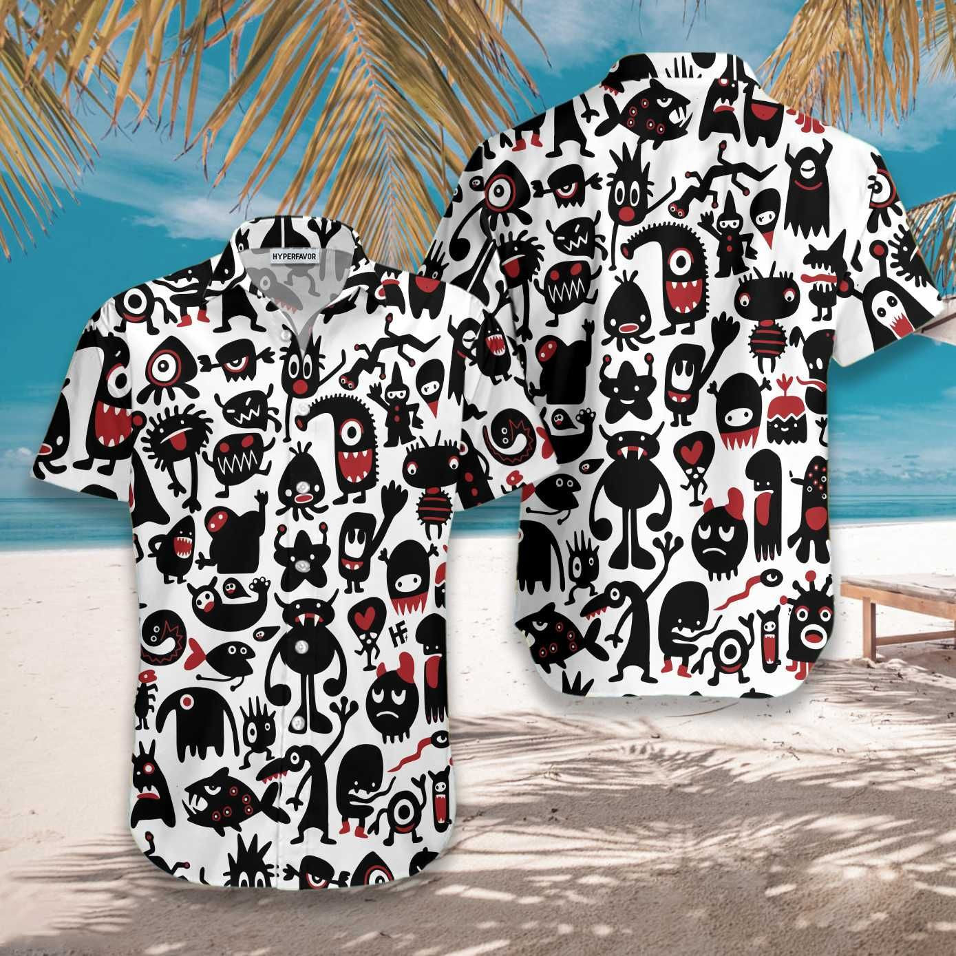 Black Monsters For Halloween Hawaiian Shirt, Hawaiian For Gift