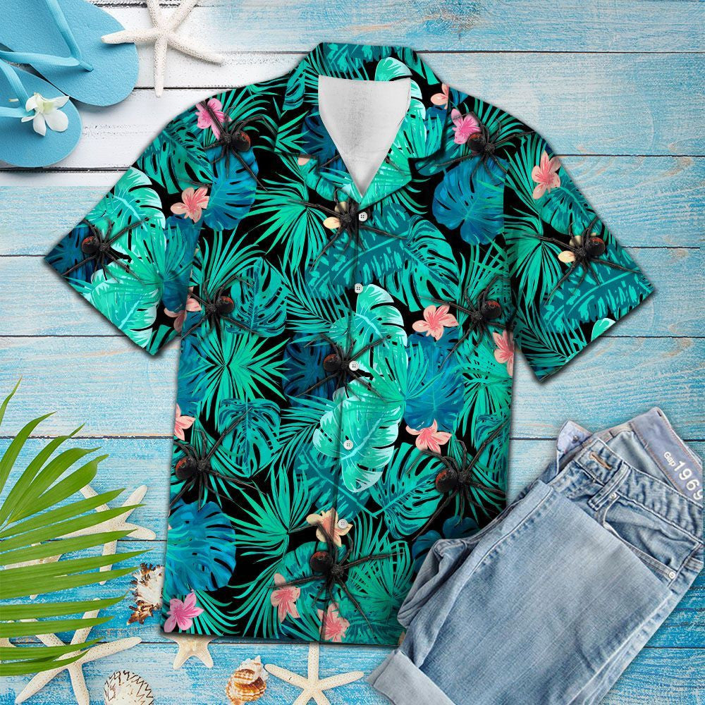 damháin alla nimhiúla dubha patrún plandaí trópaiceacha a cheilt Léine Haváís, Bronntanas Léine Haváís, Bronntanas Nollag