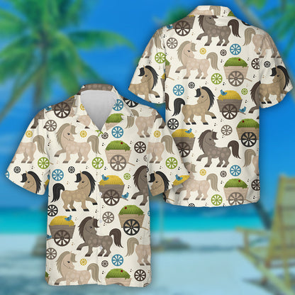 Small Horses And Cart With Hay Hawaiian Shirt,Hawaiian Shirt Gift, Christmas Gift
