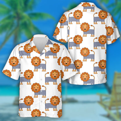 Funny Lion With Crown And Striped Frock Hawaiian Shirt, Hawaiian Shirt Gift, Christmas Gift
