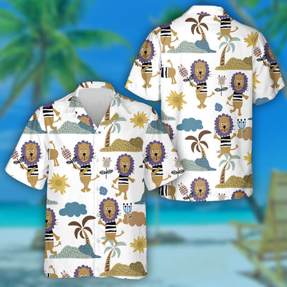 Lion Palm Tree Sun Mountain And Flower Hawaiian Shirt, Hawaiian Shirt Gift, Christmas Gift