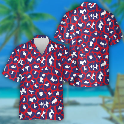 USA Colors Patriotic Leopard Skin Pattern Hawaiian Shirt, Hwaiian For Gift