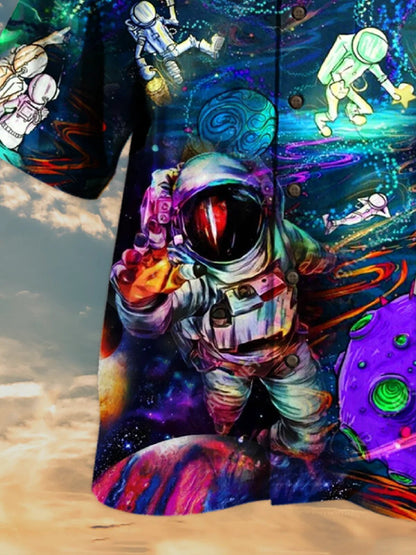 Cartoon Star And Astronaut Nice Ornamental Hawaiian Shirt, Hawaiian For Gift