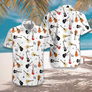 Guitar Musical Note On White Background Hawaiian Shirt,Hawaiian Shirt Gift, Christmas Gift