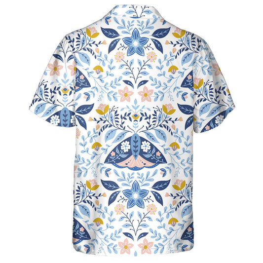 Theme Folk Art Moths And Flowers Hawaiian Shirt,Hawaiian Shirt Gift, Christmas Gift