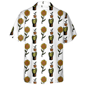 Desert Cacti And Sunflower Plants Hand Drawn Pattern Hawaiian Shirt, Hawaiian Shirt Gift, Christmas Gift