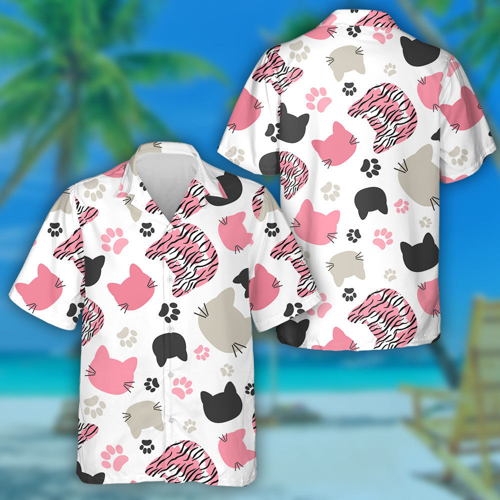 Cats Heads And Tiger Skin On White Hawaiian Shirt, Hawaiian Shirt Gift, Christmas Gift