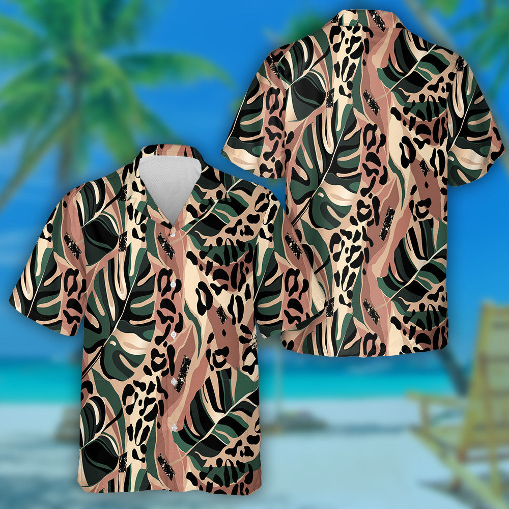 Modern Exotic Floral With Leopard Skin Hawaiian Shirt,Hawaiian Shirt Gift, Christmas Gift