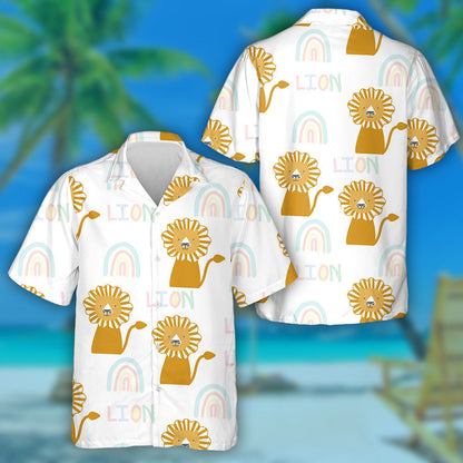 Smiling Lion With Rainbow On White Background Hawaiian Shirt, Hawaiian Shirt Gift, Christmas Gift
