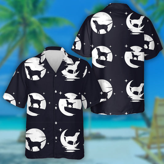 Beagle Dog With Moon Night Background Hawaiian Shirt, Hawaiian For Gift
