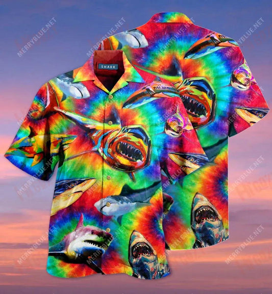 Colorful Sharks Short Hawaiian Shirt Hobbies Short Sleeve Best Hawaiian Shirts Crazy Shirts Hawaii, Hwaiian For Gift