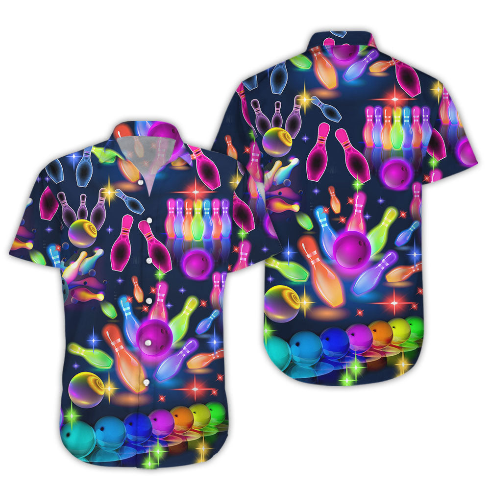 Bowling Hawaiian Shirt - Awesome Colorful Bowling Neon Light Hawaiian Shirts - Gift Ideas For Bowling Lovers,Hawaiian Shirt Gift, Christmas Gift