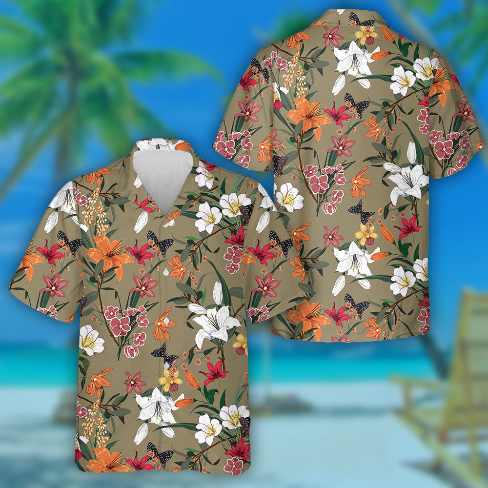 Classic Colorful Flower Branches And Butterflies Pattern Hawaiian Shirt, Hawaiian Shirt Gift, Christmas Gift