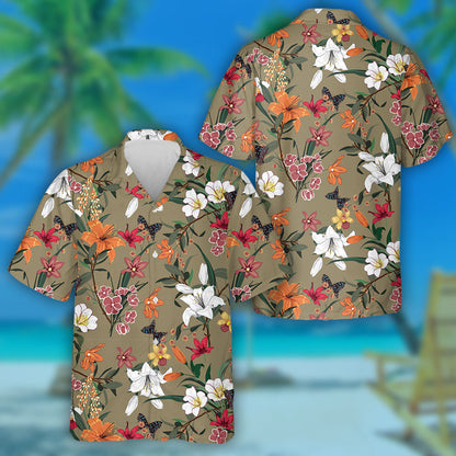 Classic Colorful Flower Branches And Butterflies Pattern Hawaiian Shirt, Hawaiian Shirt Gift, Christmas Gift