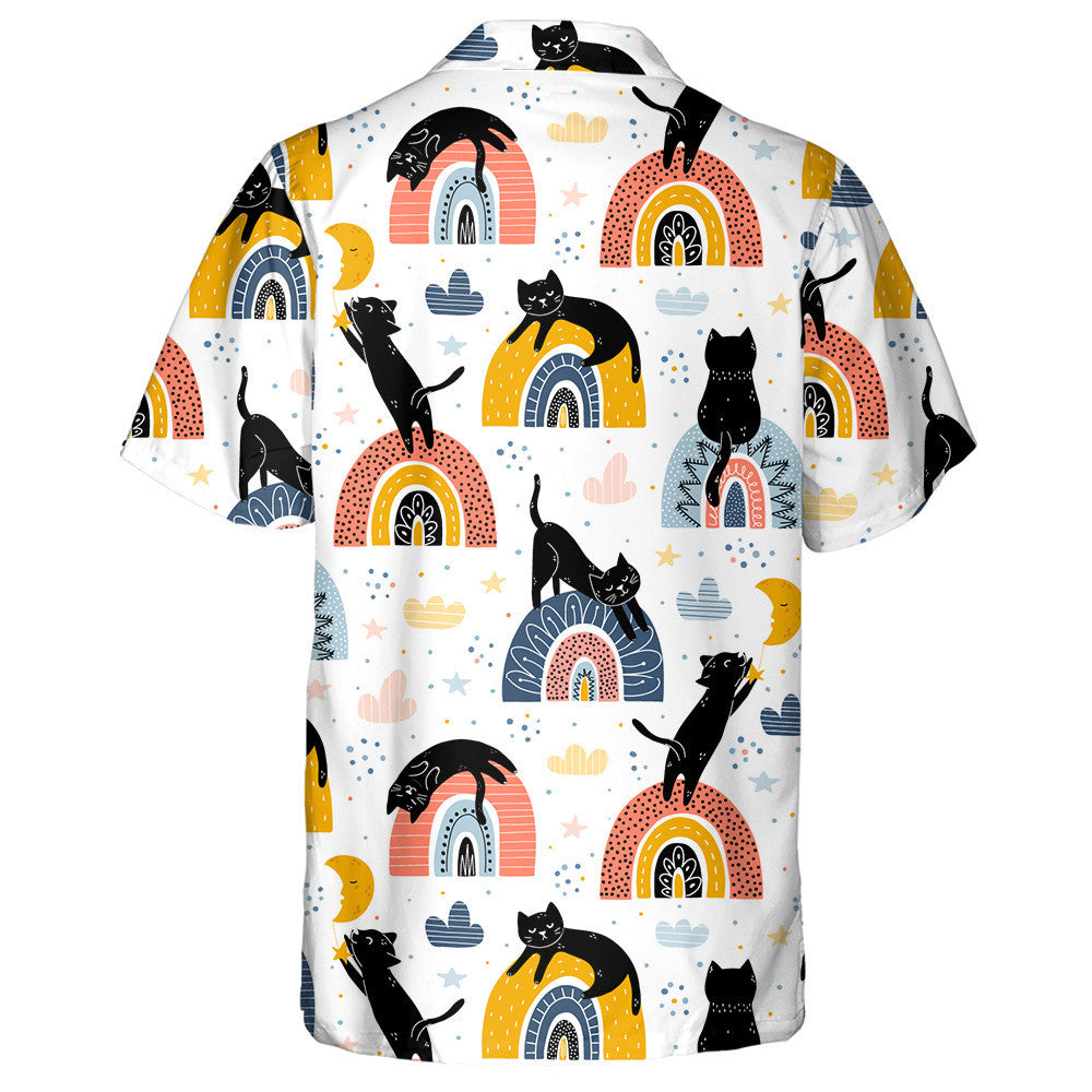 Cait Dubh Agus Bogha Báistí Ar Chúlra Bán Léine Haváí, Bronntanas Léine Haváíais, Bronntanas Nollag