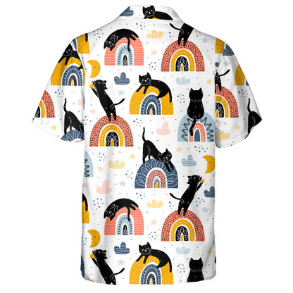 Cait Dubh Agus Bogha Báistí Ar Chúlra Bán Léine Haváí, Bronntanas Léine Haváíais, Bronntanas Nollag