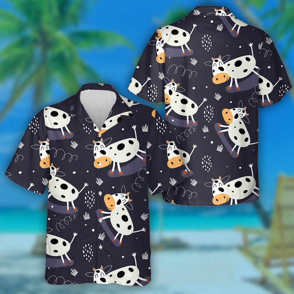 Cartoon Cows Playing Windsurfing On Dark Hawaiian Shirt, Hawaiian For Gift