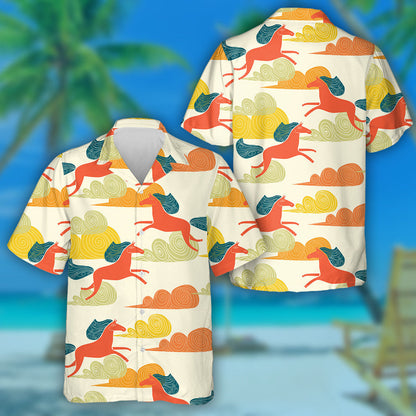 Copy of Cartoon Flying Red Horses In Clouds Hawaiian Shirt, Hawaiian For Gift