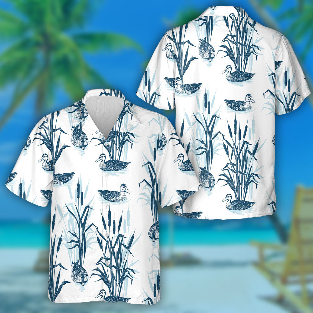 Hand Drawn Bulrushes And Wild Ducks Hawaiian Shirt, Hawaiian For Gift