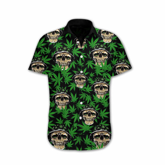 Cool Skull And Weed Design Hawaiian Shirt,Hawaiian Shirt Gift, Christmas Gift