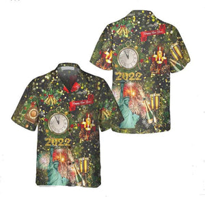 New Year Celebration Statue Of Liberty Christmas Tree Candle Pattern Hawaiian Shirt, Hawaiian Shirt Gift, Christmas Gift