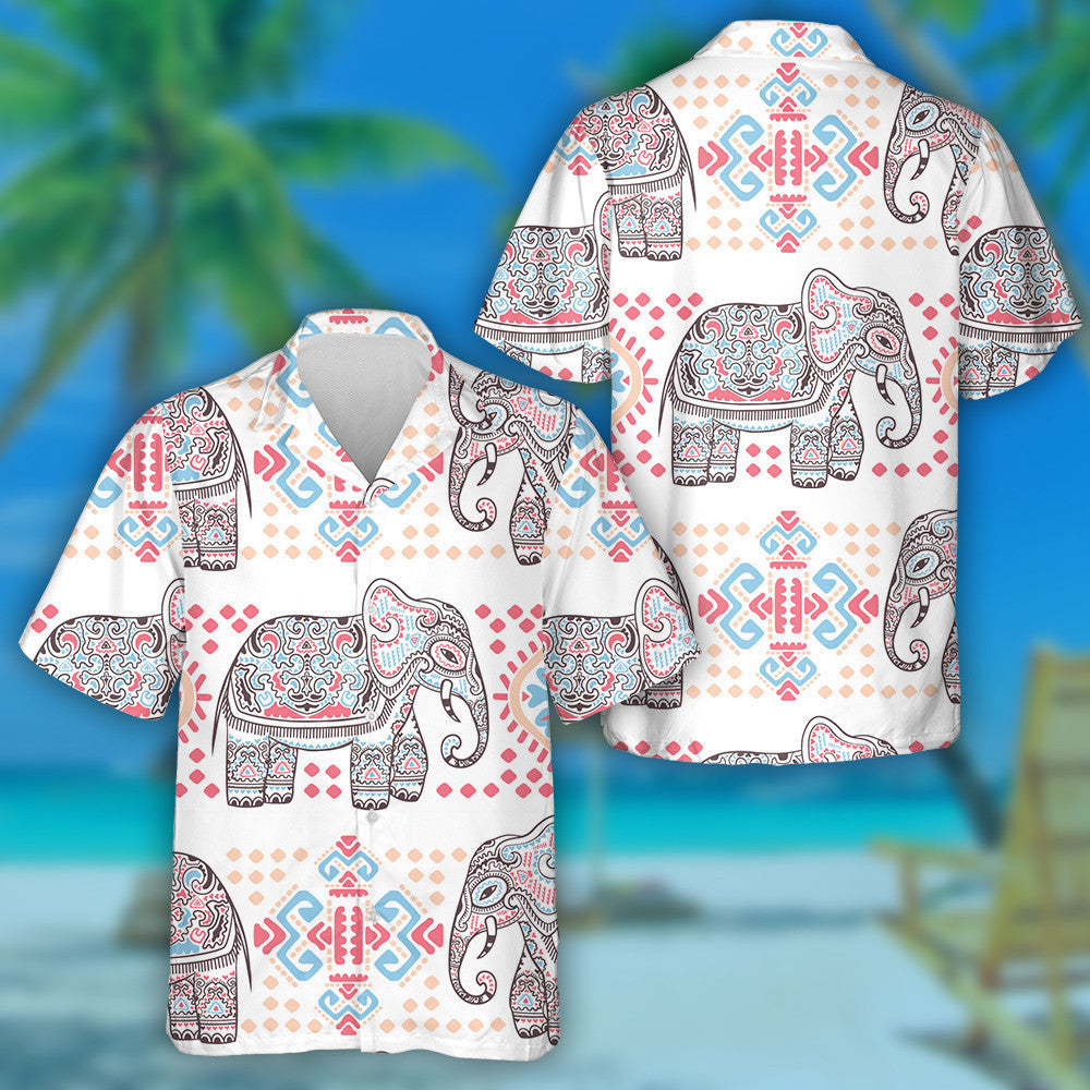 Indian Lotus Ethnic Elephant And Special Shapes Hawaiian Shirt, Hawaiian Shirt Gift, Christmas Gift