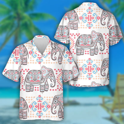 Indian Lotus Ethnic Elephant And Special Shapes Hawaiian Shirt, Hawaiian Shirt Gift, Christmas Gift