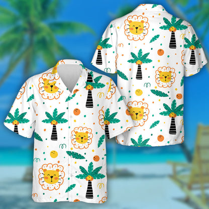 Lion Palm Leaves Cocooconut Tree And Dots Hawaiian Shirt, Hawaiian Shirt Gift, Christmas Gift