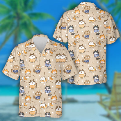 Cute Cartoon Cat On Light Brown Background Hawaiian Shirt, Hawaiian Shirt Gift, Christmas Gift