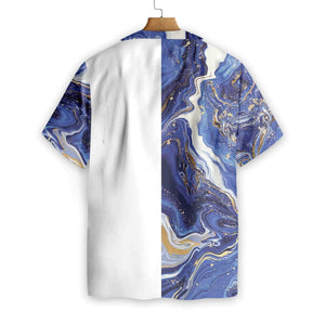 Blue Marble And Gold Silhouette Custom Name Hawaiian Shirt, Hawaiian Shirt Gift, Christmas Gift