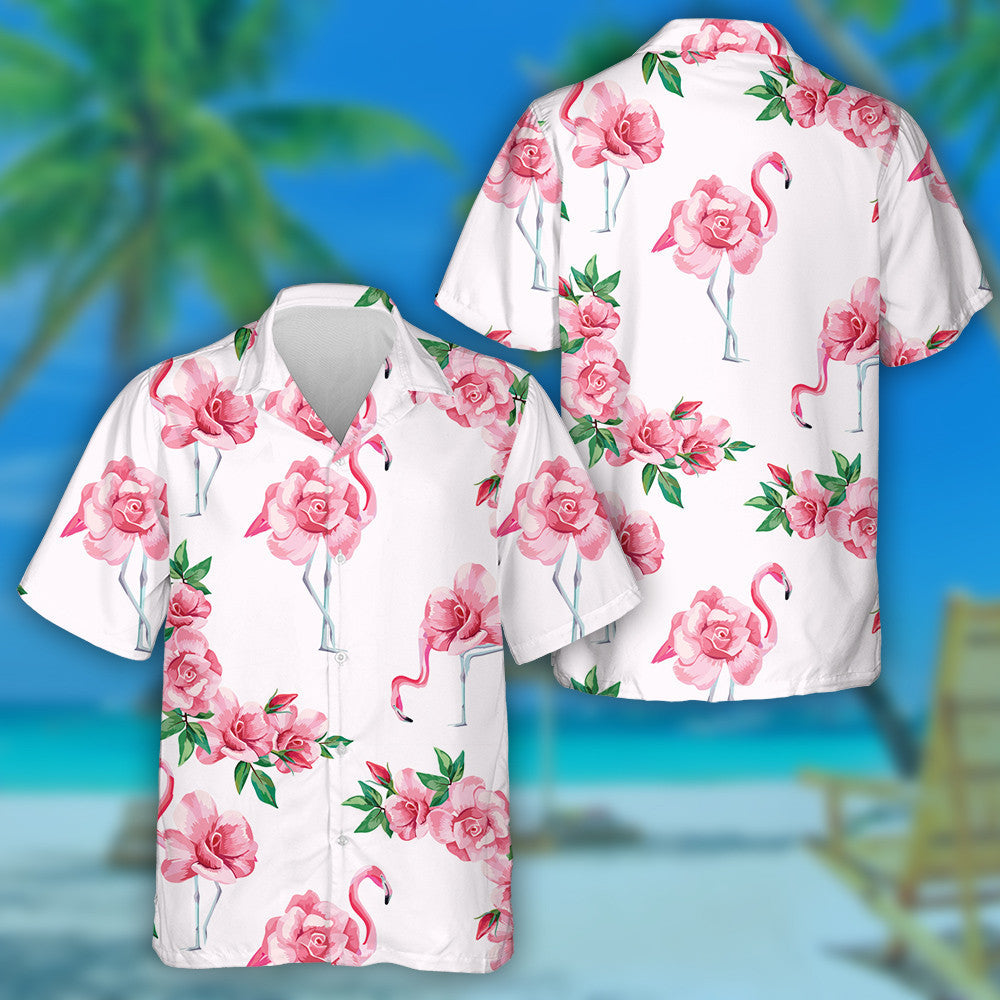 Special Flamingo With Tropic Pink Rose Hawaiian Shirt,Hawaiian Shirt Gift, Christmas Gift