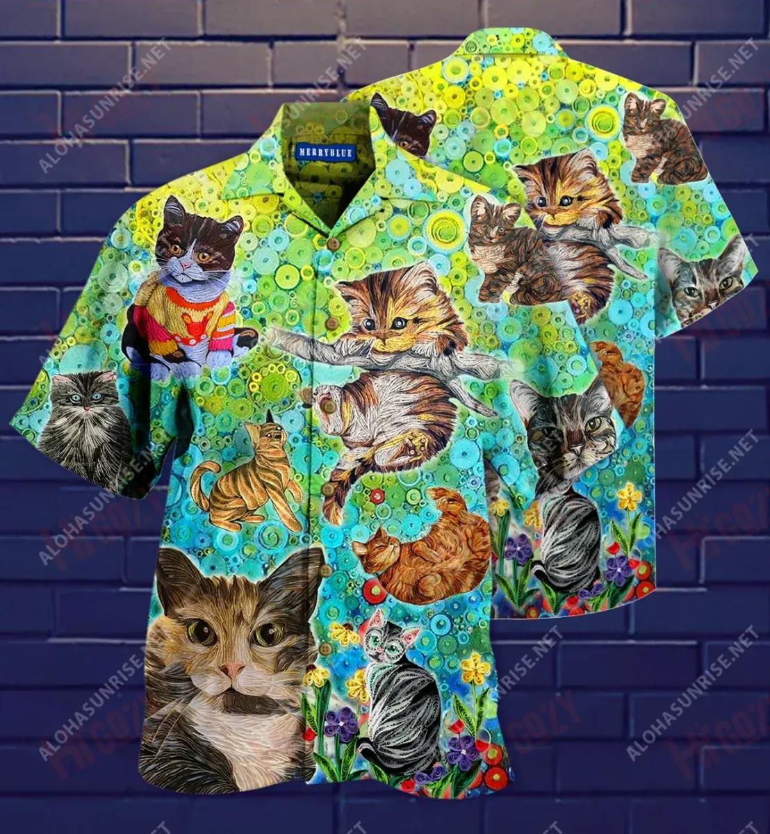 Fan Fluffy Beidh gach rud ceart go leor Cat Unisex Léine Haváís Aigéan Muinchille Gearr Léinte Crazy haváíais patrún Léine Haváís, bronntanas Léine haváíais, bronntanas Nollag