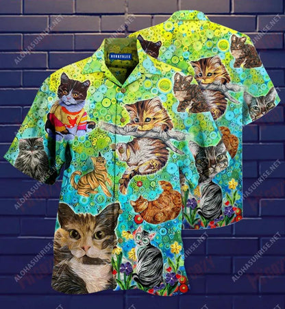 Fan Fluffy Beidh gach rud ceart go leor Cat Unisex Léine Haváís Aigéan Muinchille Gearr Léinte Crazy haváíais patrún Léine Haváís, bronntanas Léine haváíais, bronntanas Nollag