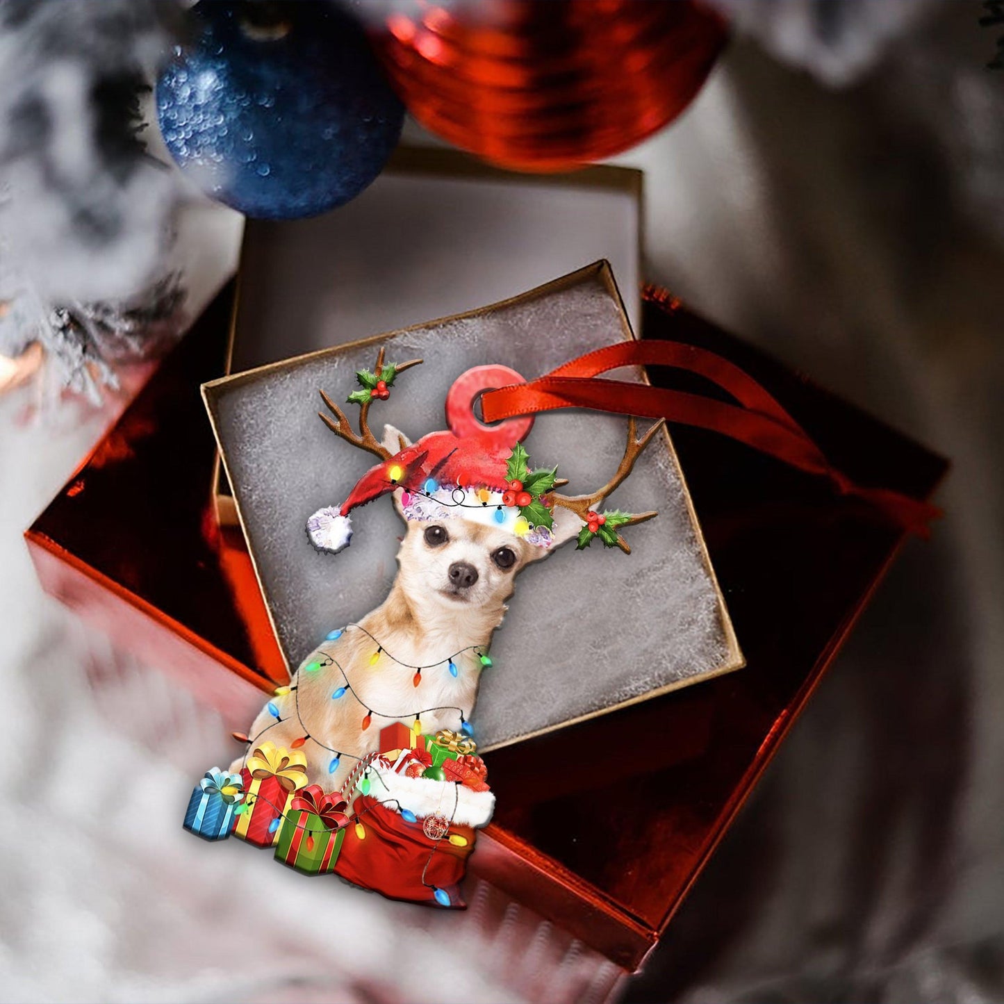 Chihuahua Christmas Light Shape Ornament, Happy Christmas Ornament, Christmas Gift, Christmas Decoration