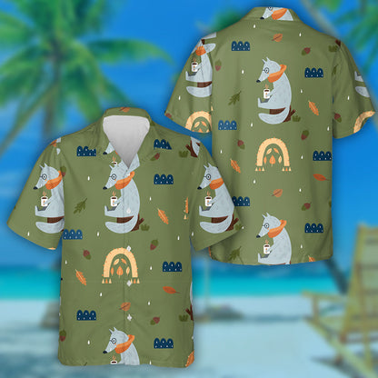 Rainbow And Wolf Modern Fall Seasonal Decor Hawaiian Shirt, Hawaiian Shirt Gift, Christmas Gift
