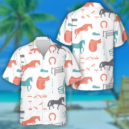 Horses And Horse Equipment Made In Vintage Blue Hawaiian Shirt, Hawaiian Shirt Gift, Christmas Gift