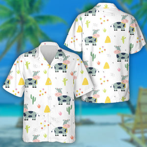 Cute Cartoon Cows Haystacks And Cactus Hawaiian Shirt,Hawaiian Shirt Gift, Christmas Gift