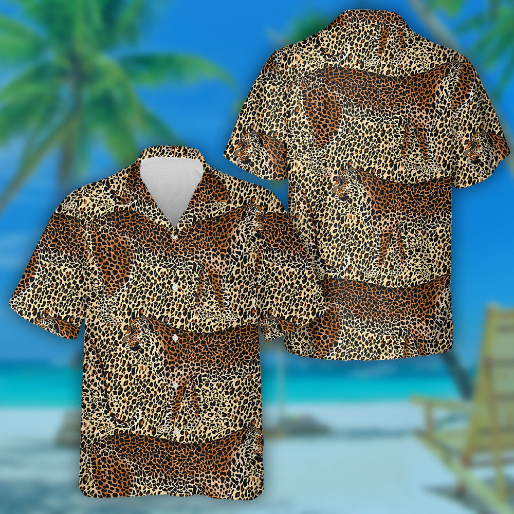Leopard And Tiger Skin Animal Background Hawaiian Shirt, Hawaiian For Gift
