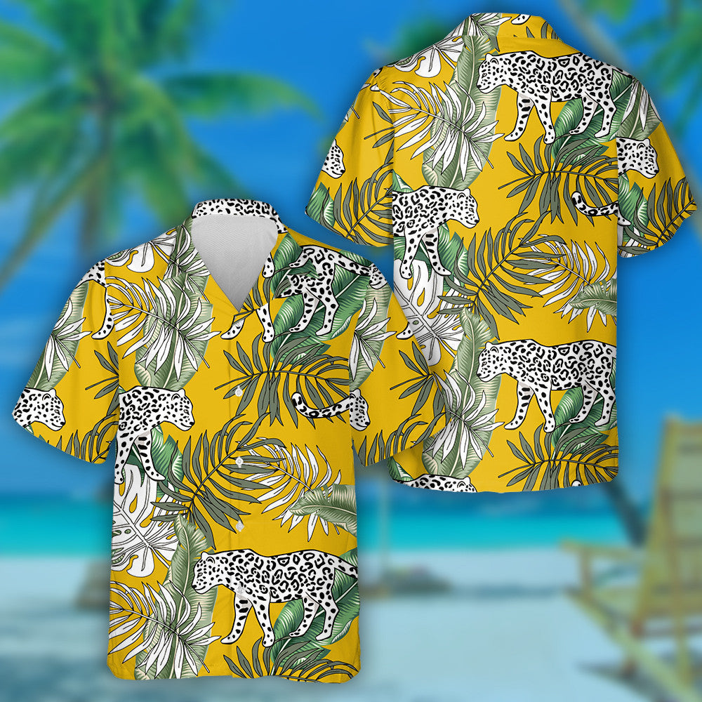 Tropical Leopard Animal Banana On Yellow Background Hawaiian Shirt, Hawaiian Shirt Gift, Christmas Gift