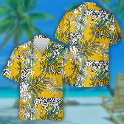 Tropical Leopard Animal Banana On Yellow Background Hawaiian Shirt, Hawaiian Shirt Gift, Christmas Gift
