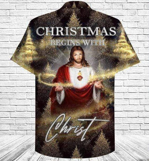 Cool Christmas Begins With Christ Design Hawaiian Shirt, Hawaiian Shirt Gift, Christmas Gift