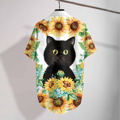 Black Cat Sunflower Design Hawaiian Shirt,Hawaiian For Gift