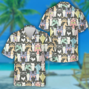 Cute Cat Hipster On Colored Background Hawaiian Shirt,Hawaiian Shirt Gift, Christmas Gift