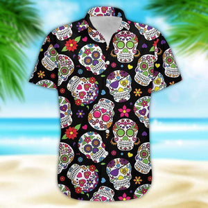 Sugar Skull With Tropical Festival Hawaiian Shirt,Hawaiian Shirt Gift, Christmas Gift