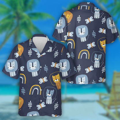 Leoin agus Féileacáin Greannmhar Tarraingthe de Láimh Léine Haváís, haváís le haghaidh bronntanais