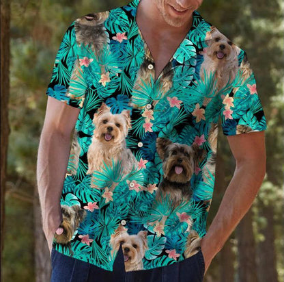 Tropical Flower And Domestic Dog Design Hawaiian Shirt,Hawaiian Shirt Gift, Christmas Gift