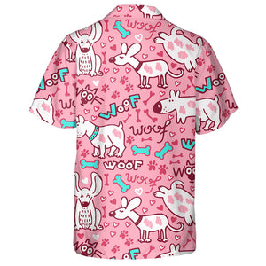 White Dogs Puppies Doodle Isolated On Pink Hawaiian Shirt, Hawaiian Shirt Gift, Christmas Gift